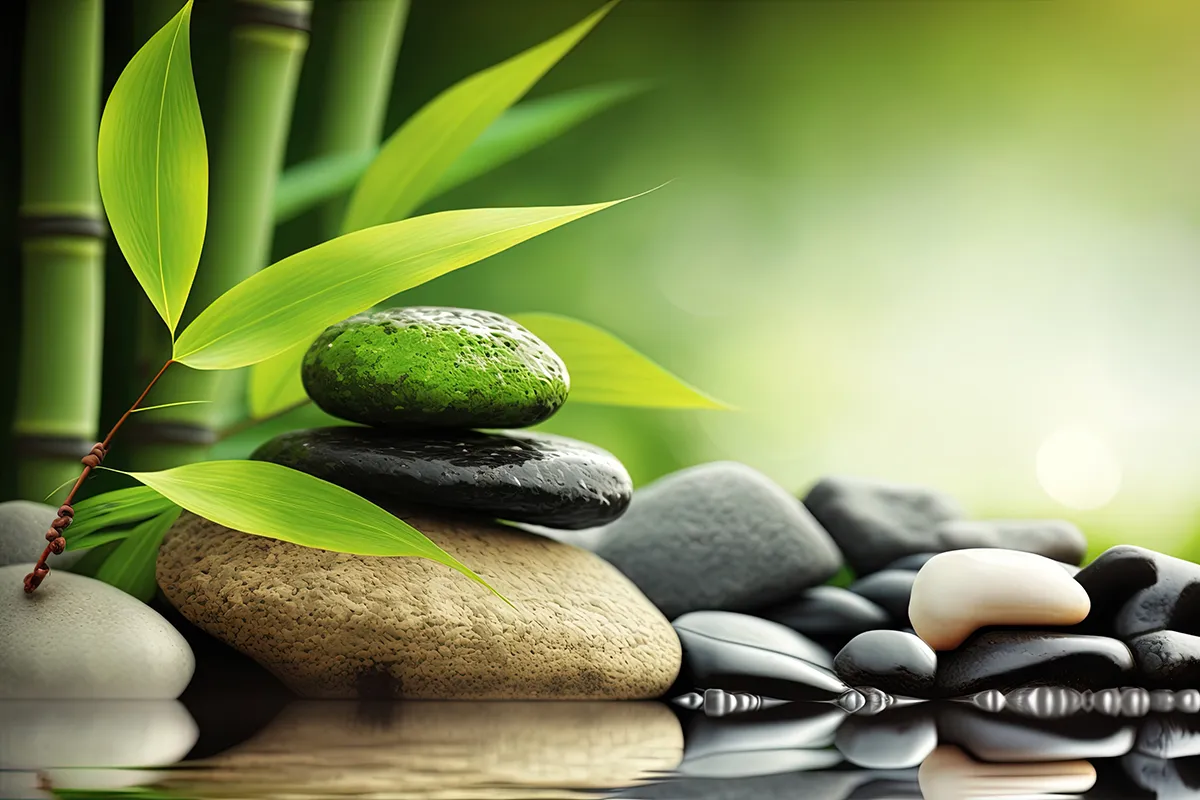 Zen-Steine und Bambus